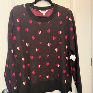 Time and Tru Heart Pattern Sweater - Black and Red